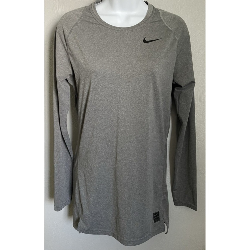 Nike Pro Dri-Fit Running Long Sleeve Pullover Top Womens Large Gray Compression‎